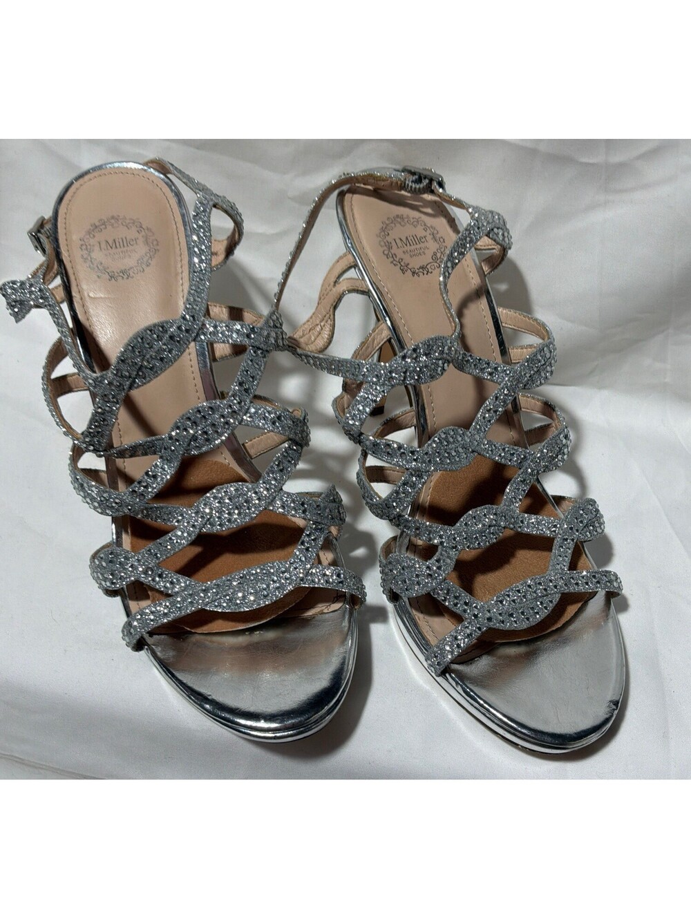 I.Miller silver rhinestone strappy high heels, With Crystal Embellished Cage